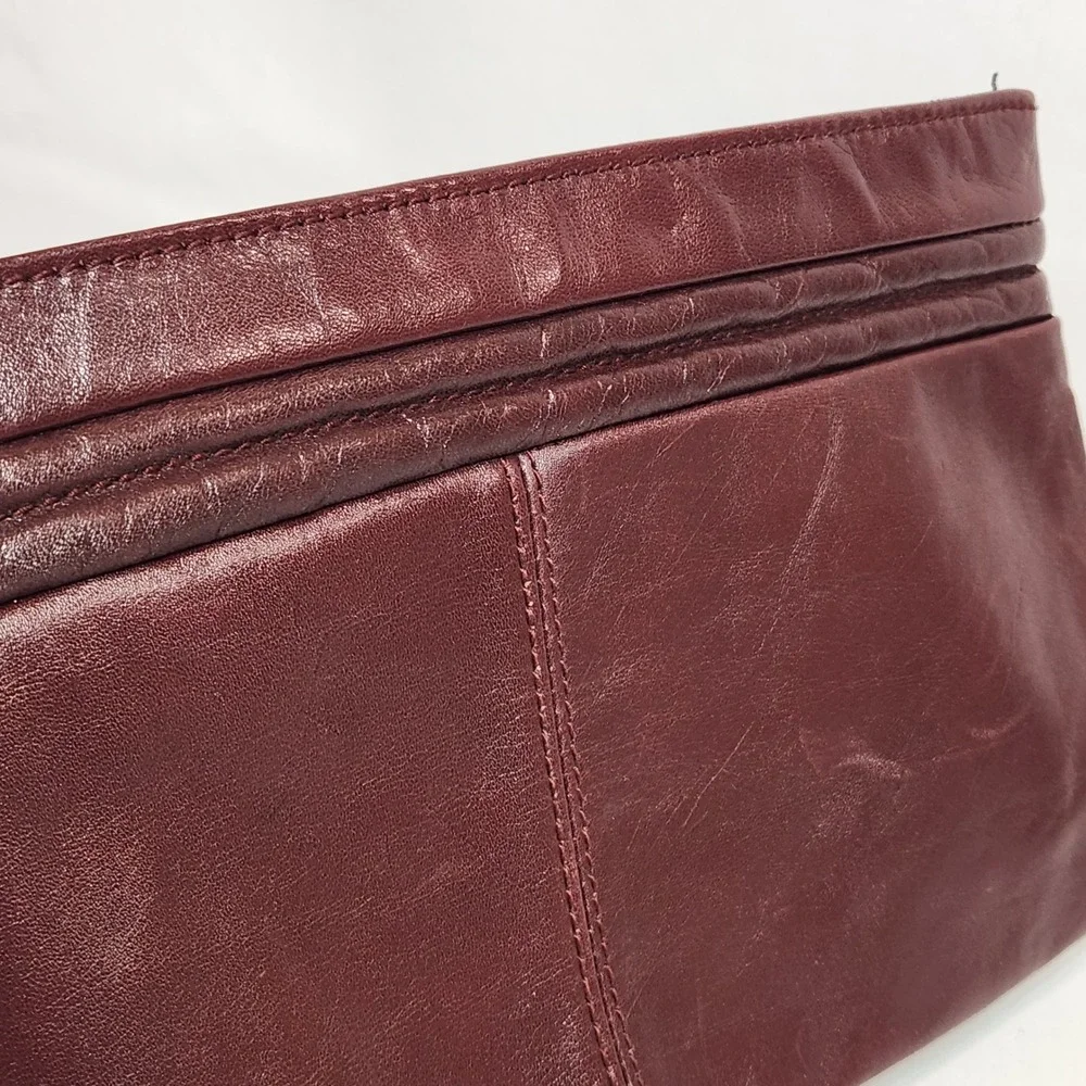 Antonia Designs‎ Vintage Burgundy Genuine Leather Zip Top Clutch Bag 11x6